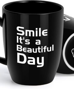 White Elephant Gift for Adults - "Smile It's a Beautiful Day" Funny 14 OZ Coffee Mug, Gag Gifts for Men, Women, Coworkers, Friends, Mom, Dad, Wife, Husband - Christmas Stocking Stuffers for Adults