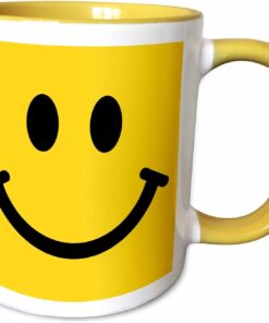 3dRose mug_113090_8 Smiley Face Happy Smiling Cartoon 60s Jolly Cheerful Bright Mug, 11 oz., Yellow/White