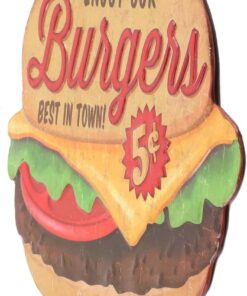 Alternative view of Enjoy Our Burgers Embossed Metal Sign - Vintage Diner Burgers Sign for Kitchen or Man Cave - Best in Town