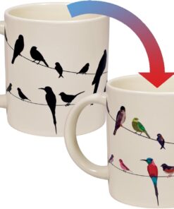 The Unemployed Philosophers Guild Birds on a Wire Heat Changing Mug - Add Coffee and Colorful Birds Appear, Comes in a Fun Box