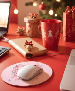 Alternative view of Coquette Pink Bow Mouse Pad, Girly Trendy Preppy Round Mouse Pad, Teen Girl Gifts, Aesthetic Non-Slip Rubber Base Mousepads for Home Office Dorm Desk Decor, 8.7 x 8.7 Inch