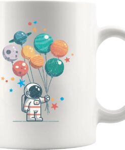 Astronaut Holding Planet Balloons Science Gifts Astronomy Space Lover Gifts For Classmate Brother Sister Friends Novelty DrinkwareCeramic Mug 11 oz White