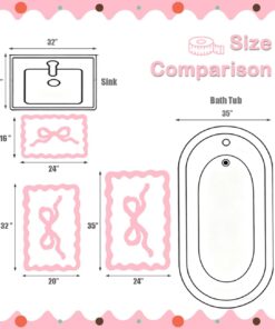 Alternative view of ASTRAG Pink Bow Bath Mat - Scalloped Bow Bathroom Rug Coquette Room Decor Microfiber Bath Mat Water Absorbent Non Slip Shower Carpet Valentines Day Girls Bedroom Aesthetic Preppy Rug (Pink,16" x 24")