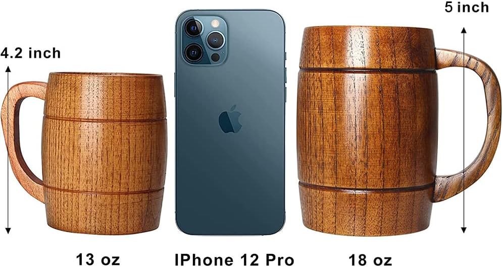 18 oz Large Wooden Beer Mug Gift for Men Women Big Vintage Viking Cup Rustic Cool Wood Stein Tankard Handmade Unique Coffee Man Mugs for Him Male Dad Husband Manly Camping Tea Cup Outdoor Fancy Mug - Image 6