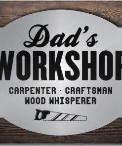 Vintage Dad's Workshop Metal Tin Sign for Man Cave Garage Workshop Shed Men Room Wall Decor, Gifts for Dad Carpenter, 8x12 Inches