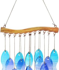 Glass Fish Wind Chimes for Outdoor Patio & Front Yard Decor, Small Unique Suncatcher Windchimes, Handcrafted Gifts for Women, Durable Outside Garden Christmas Decoration Gift