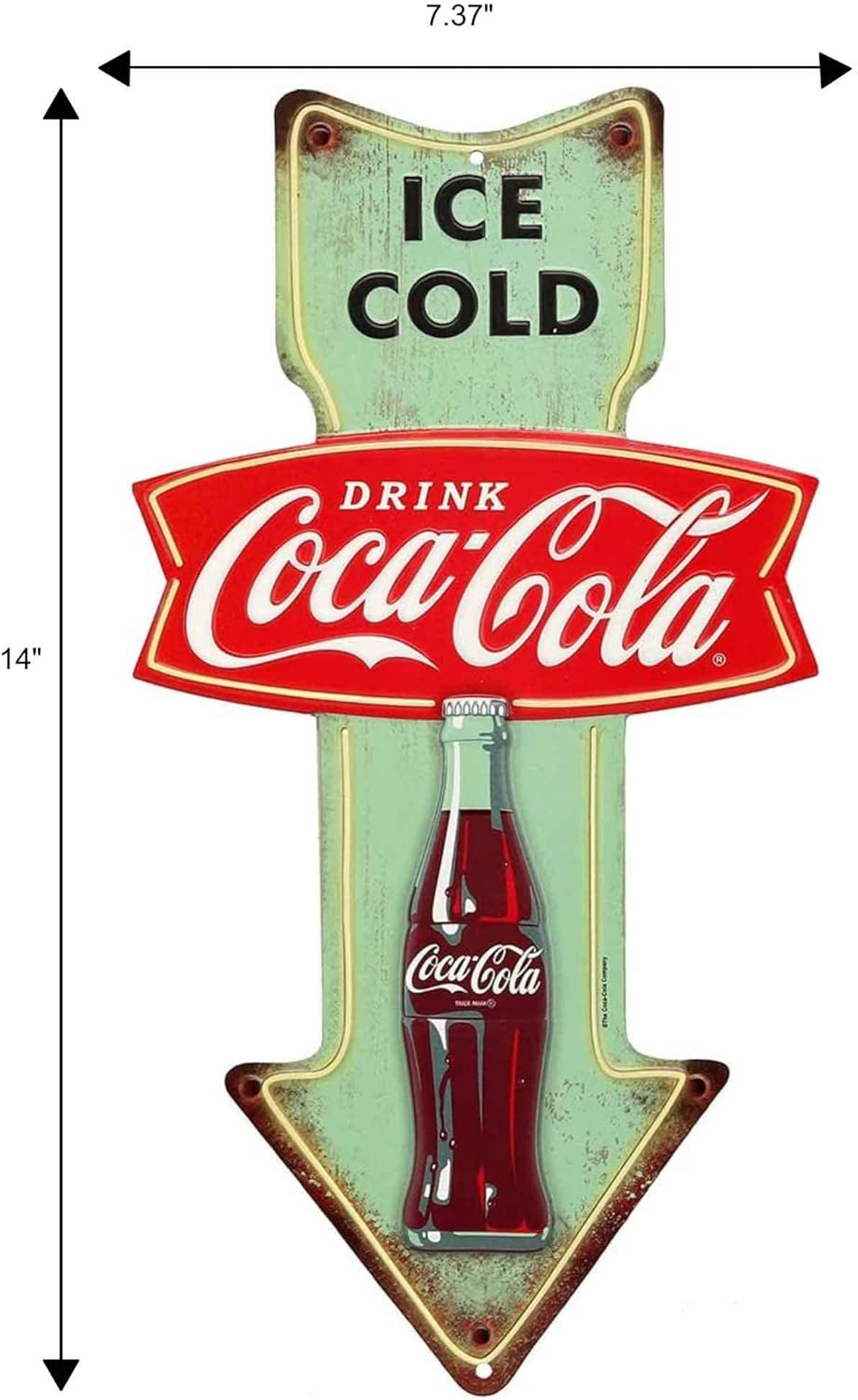Coca-Cola Ice Cold Arrow Embossed Metal Sign - Vintage Diner Coca-Cola Sign for Kitchen or Man Cave - Image 6