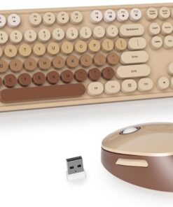 Owpkeenthy Brown Keyboard and Mouse Wireless, Cute Colorful Typewriter Keyboard Full-Sized with Number Pad Round Keycaps for Desktop, Laptop and Computer(Gradient Brown)