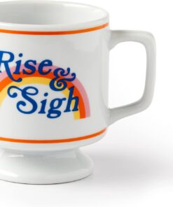 Rise & Sigh Pedestal Mug from Brass Monkey - Ceramic Coffee Mug with Plenty of Vintage Charm, Stackable Design, Dishwasher Safe, Coffee Cup with Double-Sided Artwork, Makes a Great Gift!