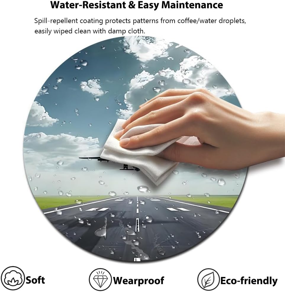 7AN.M. Airplane Taking Off from a Runway 7.9-Inch Round Mouse Pad, Anti-Slip Natural Rubber Base & Smooth Fabric Surface Circular Mat - Image 5