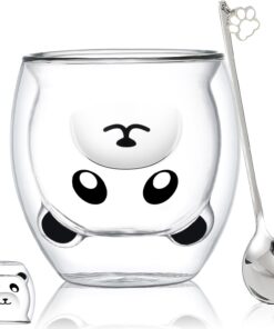 Panda Mug Cute Mugs Glass Double Wall Insulated Glass Espresso Cup, Kawaii Mug, Coffee Cup, Tea Cup, Milk Cup, Birthday Christmas Gifts(Panda)