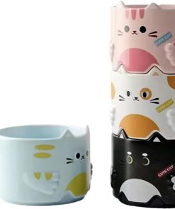 Stackable Mug Set of 4, Adorable Ceramic Coffee Mugs with Funny Cartoon Cat Designs, Perfect Gifts for Parties, Christmas, and Cat Lovers, 10 oz