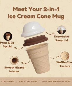 Alternative view of Ice Cream Cone Ceramic Mug with 2 Lids – 8oz Novelty Coffee Mugs for Kids and Adults – Cute Fun Coffee Mugs – Christmas or Birthday Gift for Ice Cream Lovers