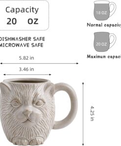Alternative view of 20 oz white Cat Ceramic Coffee Mug - Large Ceramic Coffee Mug - Novelty 3D Cat Pattern Mug for Coffee, Tea, Hot Cocoa, and More