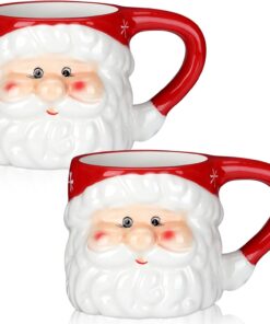 Sliner 2 Pcs Christmas Santa Coffee Mugs 11 oz Vintage Santa Claus Heads Ceramic Mug Christmas Themed Design Cup Set for Coffee Tea Hot Chocolate Xmas Holiday Gifts (Red)