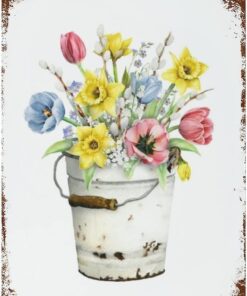 VIOFLOW Daffodil Floral Bouquet Farmhouse Metal Tin Sign Spring Flowers Wall Decor Funny Decoration for Home Kitchen Bar Garage Vintage Retro Poster Plaque Tin Signs 12X16 inches