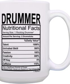 ThisWear Drummer Gifts Drummer Nutritional Facts Fun Drummer Gifts for Kids 15-oz Coffee Mug Tea Cup