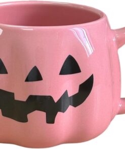Halloween Mug Novelty Pumpkin Mug 3D Cute Ceramic Pink Cup Halloween Coffee Cup Spooky Fall Decor and Christmas Birthdays Perfect Gifts for Kids and Adults Men Women (Pink)