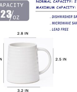 Alternative view of Mkour 23oz Extra Large Ceramic Coffee Mugs, Handmade Cup, Big Tea Cups with Large Handle for Office and Home, Microwave and Dishwasher Safe (White)