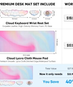 Alternative view of JIKIOU Large Cloud Mouse Pad Waterproof with Cloud Keyboard Wrist Pad and Cloud Mouse Wrist Pad Set, Ergonomic Computer Desk Wrist Support Mousepad for Keyboard and Mouse Rainbow 31.5x11.8in