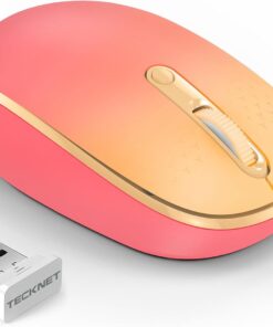 TECKNET Wireless Mouse, 2.4G Quiet Computer Mouse with USB Receiver, 4 Buttons Portable Cordless Mice for Chromebook, Laptop, PC, Mac, 800/1200/1600 DPI - Red-Pink Gradient