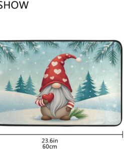 Alternative view of Pfrewn Christmas Decorative Doormat Home Decor Christmas Gnome Tomte Winter Snowflakes Welcome Indoor Outdoor Entrance Bathroom Floor Mats Non Slip Washable Winter Hoilday Pet Food Mat, 24x16 inch