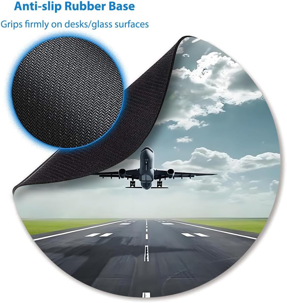 7AN.M. Airplane Taking Off from a Runway 7.9-Inch Round Mouse Pad, Anti-Slip Natural Rubber Base & Smooth Fabric Surface Circular Mat - Image 3