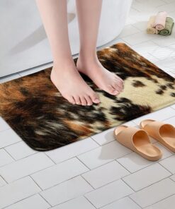 Alternative view of Cowhide Soft Fleece Door Carpet Black Brown Cow Polyester Bath Rug Kids Boys Women Bull Cattle Skin Decor Bathroom Mat Wildlife Fur Hair Farmhouse Animal for Bathroom Floor Indoor Doormat,16x24 Inch