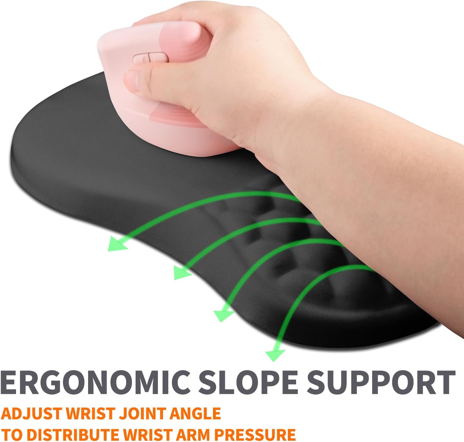 Ergonomic Joint Wrist Support Mouse Pad with Memory Foam Cushion Massage Bump, Carpal Tunnel Pain Relief Mousepad Slope Design for Wrist Rest, 11.8x7.9 in, Black - Image 2