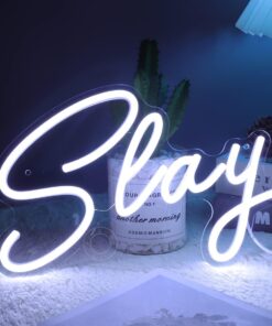 Alternative view of SYLHOME Slay LED Neon Light Sign Cool Boys Girls Preppy Bedroom Game Play Room Wall Decor Sign Club Pub Bar Man Cave Game Birthday Party Decoration USB 11.8" X 8" Cold white