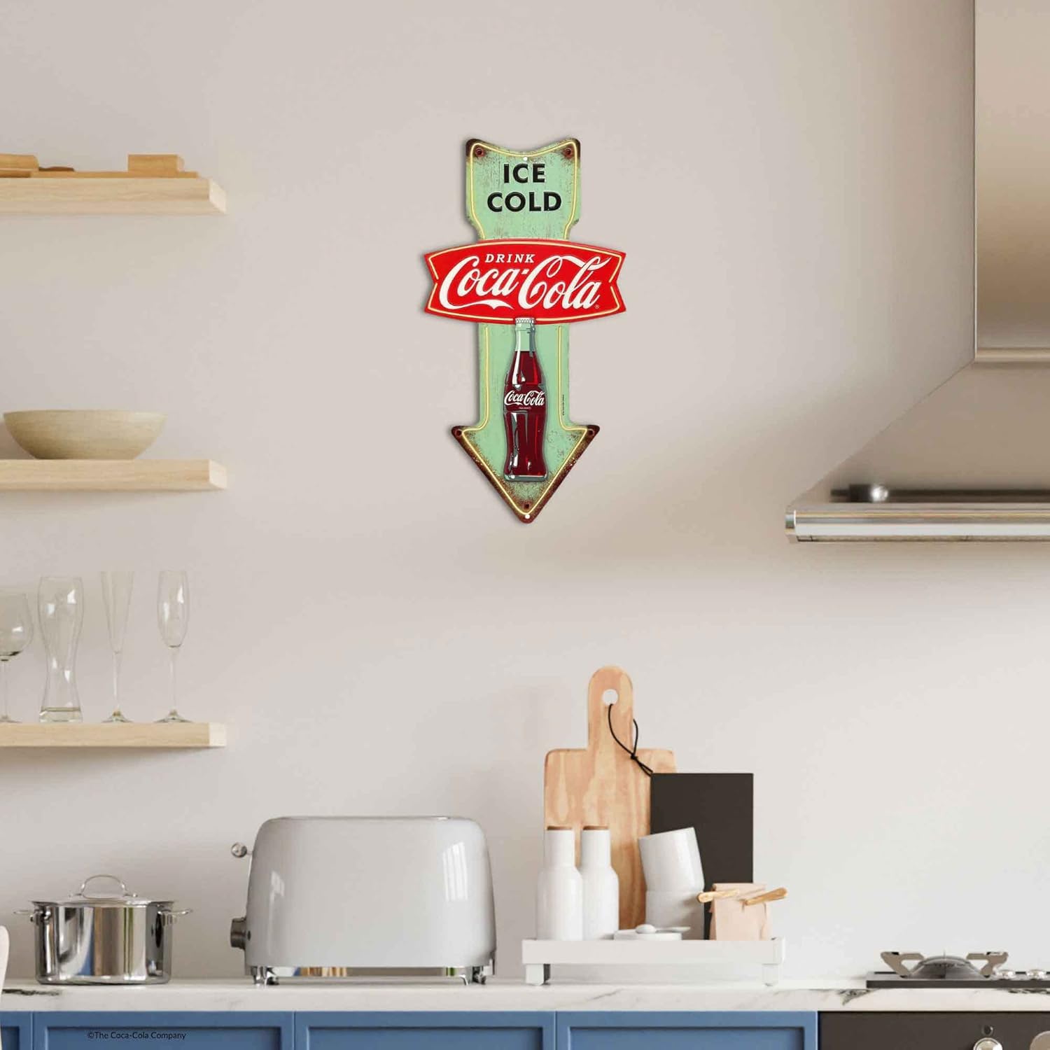 Coca-Cola Ice Cold Arrow Embossed Metal Sign - Vintage Diner Coca-Cola Sign for Kitchen or Man Cave - Image 5