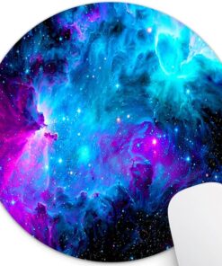 7AN.M. 7.9-Inch Round Mouse Pad - Cosmic Nebula Blue & Purple Space Galaxy, Anti-Slip Natural Rubber Base & Smooth Fabric Surface Circular Mat