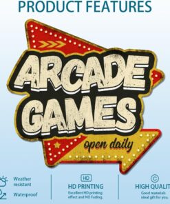 Alternative view of GLOBLELAND "Arcade Games" Vintage Metal Tin Sign Retro Game Room Sign Plaque Poster Metal Wall Decorative Tin Signs for Game Room Man Cave Home Restaurant Coffee Shop Club Bar Decoration