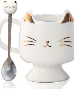 Christmas Mugs High-Footed Ceramic Cat Mug – 13.5oz Unique Coffee Cup with kitty Expression Design, Fun Gift for Women, Girls, Kids, Cat Lovers (white)