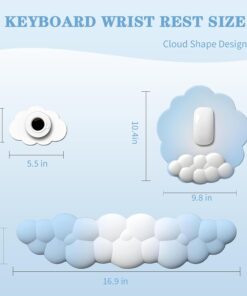 Alternative view of Cloud Mouse Pad with Wrist Rest Set Ergonomic Keyboard Mouse Wrist Support Memory Foam Non-Slip Base Typing Pain Relief Blue and White Gradient Mousepad for Home Office Gaming Computer