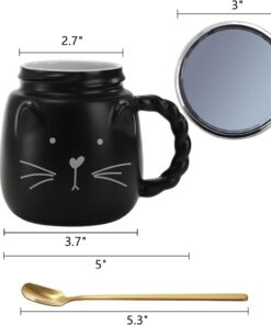 Alternative view of ZEAYEA Set of 2 Cat Coffee Mug with Lid and Spoon, 14 oz Cute Ceramic Tea Milk Cup for Women Girls Cat Lovers, Couple Coffee Mugs Ideal Gift for Christmas, Birthday, Anniversary, Housewarming