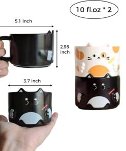 Alternative view of Cat Mug Set of 2, Stackable Ceramic Coffee Mugs, Perfect Gifts for Housewarming, Party, Christmas, and Cat Lovers, 10 oz, Black and White