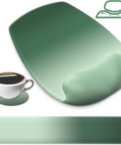 AKIT Ergonomic Mouse Pad with Wrist Rest& Keyboard Wrist Rest, Wrist Rest for Computer Keyboard, Pain Relief, Non-Slip Rubber Base, Mousepad Wrist Support for Gaming, Office, Gradient Green 2