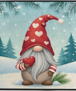 Pfrewn Christmas Decorative Doormat Home Decor Christmas Gnome Tomte Winter Snowflakes Welcome Indoor Outdoor Entrance Bathroom Floor Mats Non Slip Washable Winter Hoilday Pet Food Mat, 24x16 inch