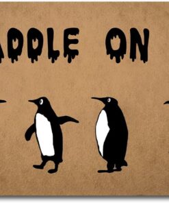 Funny Welcome Doormats for Front Door Decor Waddle On It Cute Penguins Animal Rug Personalized Monogram Kitchen Rugs and Mats With Anti-Slip Rubber Back Novelty Prank Gift Mat(23.7 X 15.9 in)