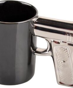 HLJgift Novelty Ceramic Coffee Mugs Gun Mugs Pistol Cup for amazing gift Black&Silver
