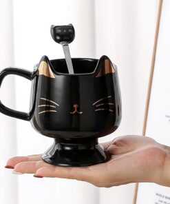 Alternative view of Yuwu Ceramic Coffee Mug, Cute Cat Tea Mug with Spoon, Funny Gifts for Women Girls for cat lovers (Black)