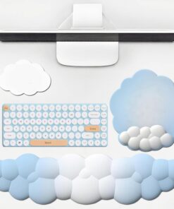 Cloud Mouse Pad with Wrist Rest Set Ergonomic Keyboard Mouse Wrist Support Memory Foam Non-Slip Base Typing Pain Relief Blue and White Gradient Mousepad for Home Office Gaming Computer
