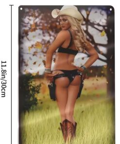 Alternative view of Retro Style Pin Up Girl Sexy Cowgirl- Farm Man Cave Barn Wall Decor Metal Tin Sign 8x12 in Garage, Patio, Home Bar & Kitchen, Bar Wall Vintage Style Sign
