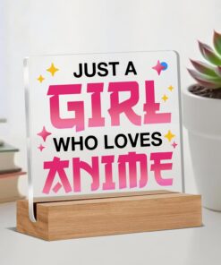 Alternative view of Anime Decor - Anime Gifts for Girls, Anime Lover Gift for Women Friends Sister Teen, Just a Girl Who Loves Anime Acrylic Office Home Signs Decorations 4 x 4 Inches