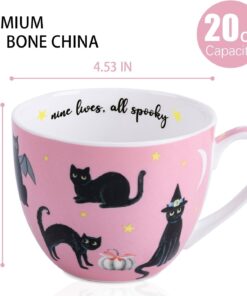 Alternative view of Black Cat Mugs - 20 oz Bone China Black Cat Coffee Mug with Pumpkin, Cute Spooky Holiday and Christmas Gifts for Friends and Family, Designed in England by Harvest Green Studio
