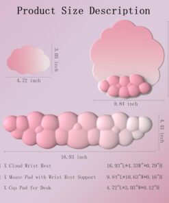 Alternative view of Cloud Wrist Rest Keyboard Pink Mouse Pad Set with Wrist Rest Ergonomic Wrist Pad Memory Foam Non-Slip Base Cute Gradient Wrist Support for Computer Laptop Gaming Home Office Relief Typing Pain