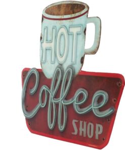 Alternative view of Hot Coffee Shop Embossed Metal Sign - Vintage Diner Sign for Kitchen, Office, or Coffee Bar