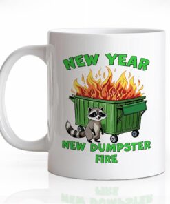 New Year New Dumpster Fire Ceramic Coffee Mug for Women Men, Funny Raccoon Dumpster Fire Coffee Mug Gifts for Nurse Best Friend Coworker, Humor Sarcastic Gifts, New Year Xmas Present