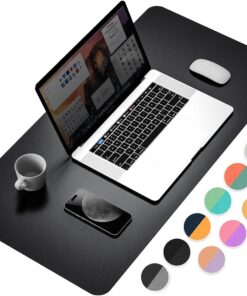 YSAGi Dual-Sided Desk Pad Protector, Waterproof Leather Desk Mat, Large Mouse Pad, Office Desk Pad Writing Pad (31.5" x 15.7", Black+Grey)